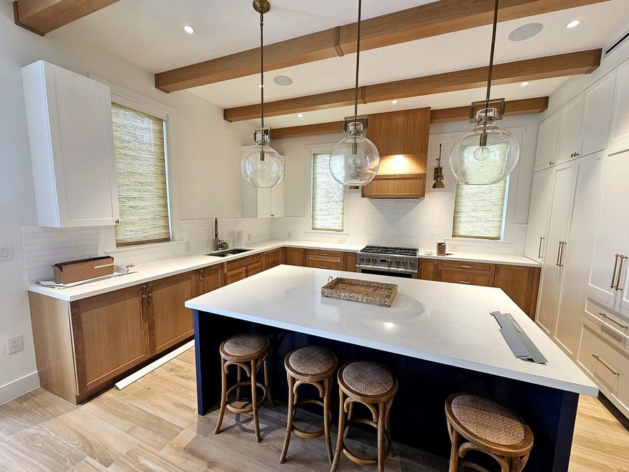 Woven roller shades kitchen