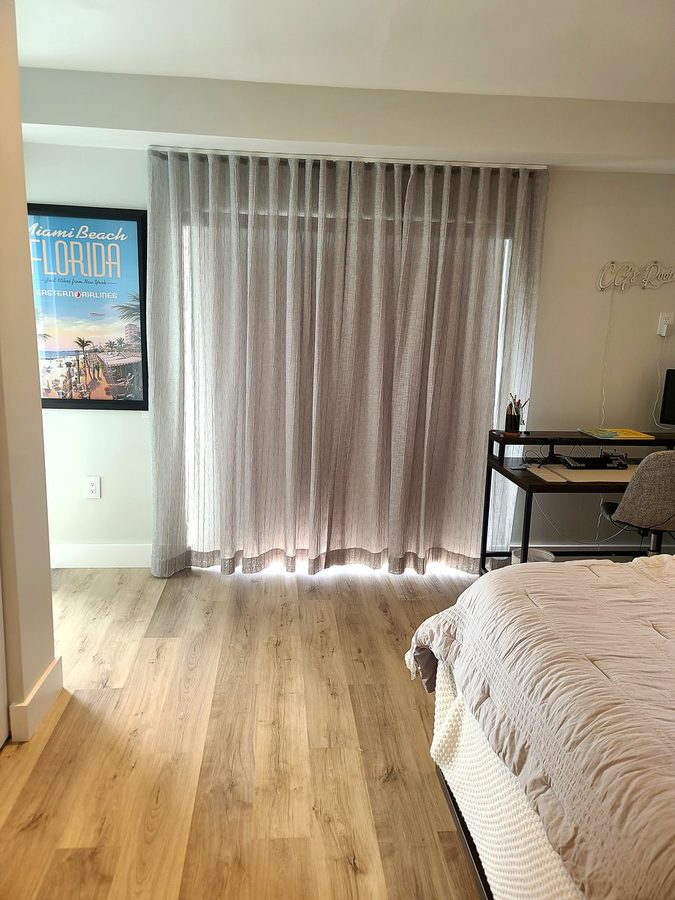 Sheer draperies kids room arch windows